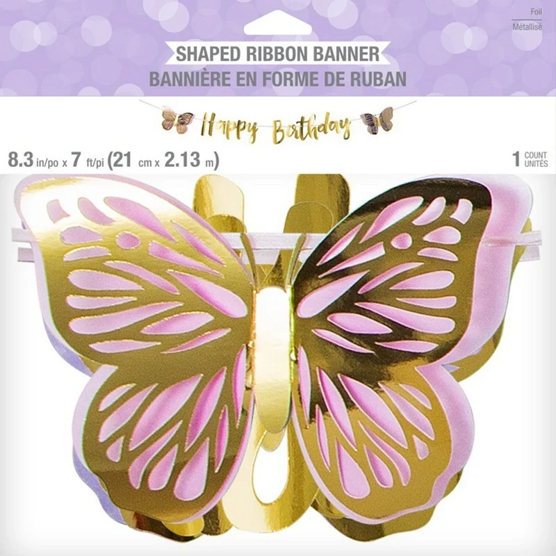 Butterfly Shimmer Happy Birthday Letter Banner, 1 Count