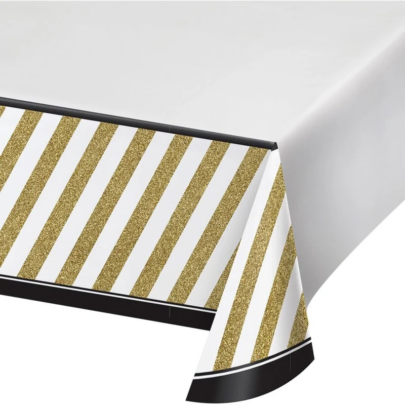 Black and Gold Happy Birthday Plastic Table Cover, 54 x 102 Inches, 1 Count