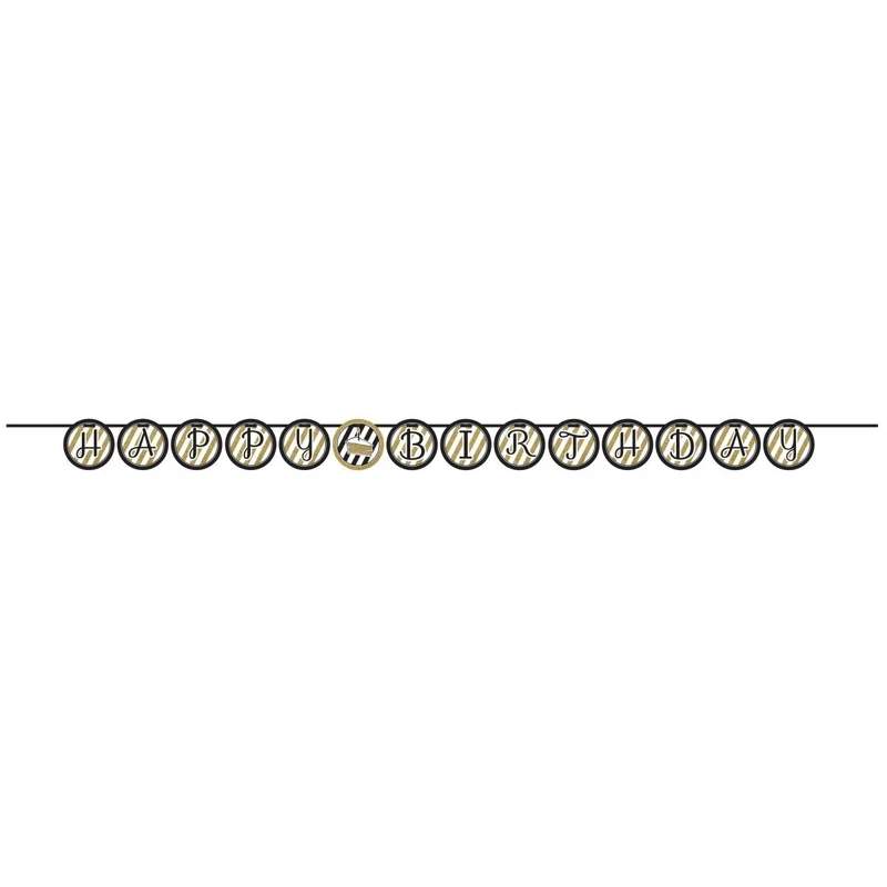 Black and Gold Happy Birthday Banner, 120 Inches, 1 Count