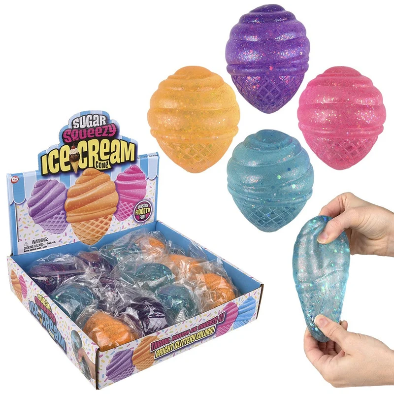 3.5-Inch Squeezy Sugar Ice Cream Cone Sensory Stress Relief Toy