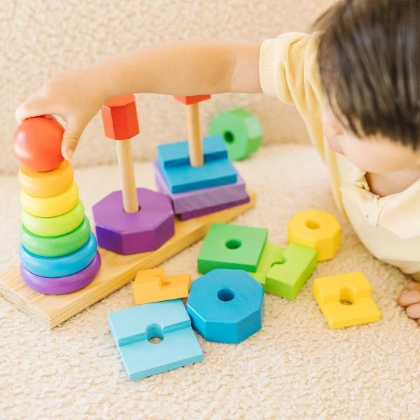 Melissa & Doug Geometric Stacker - Wooden Educational Toy