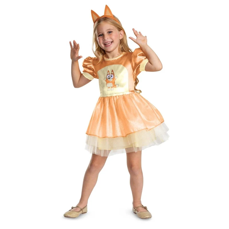 Bluey Bingo Classic Dress Costume for Toddlers, Gold and Orange Dress