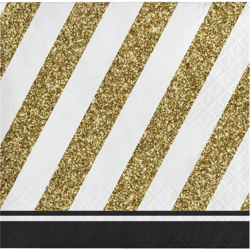 Black and Gold Happy Birthday Small Beverage Napkins, 16 Count