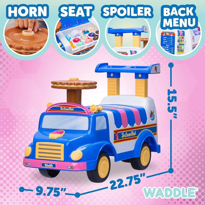 WADDLE Ice Cream Toy Truck for Kids - Ride On Toddlers Toys