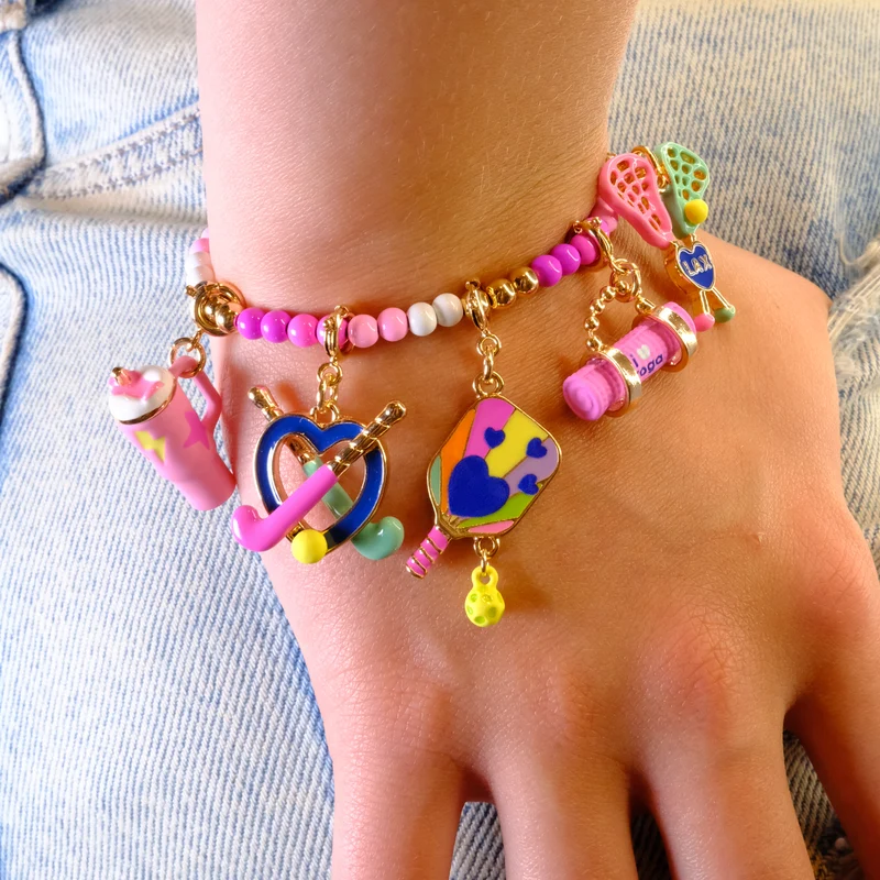 CHARM IT! Gold Pink Stretch Bead Bracelet for Custom Charms