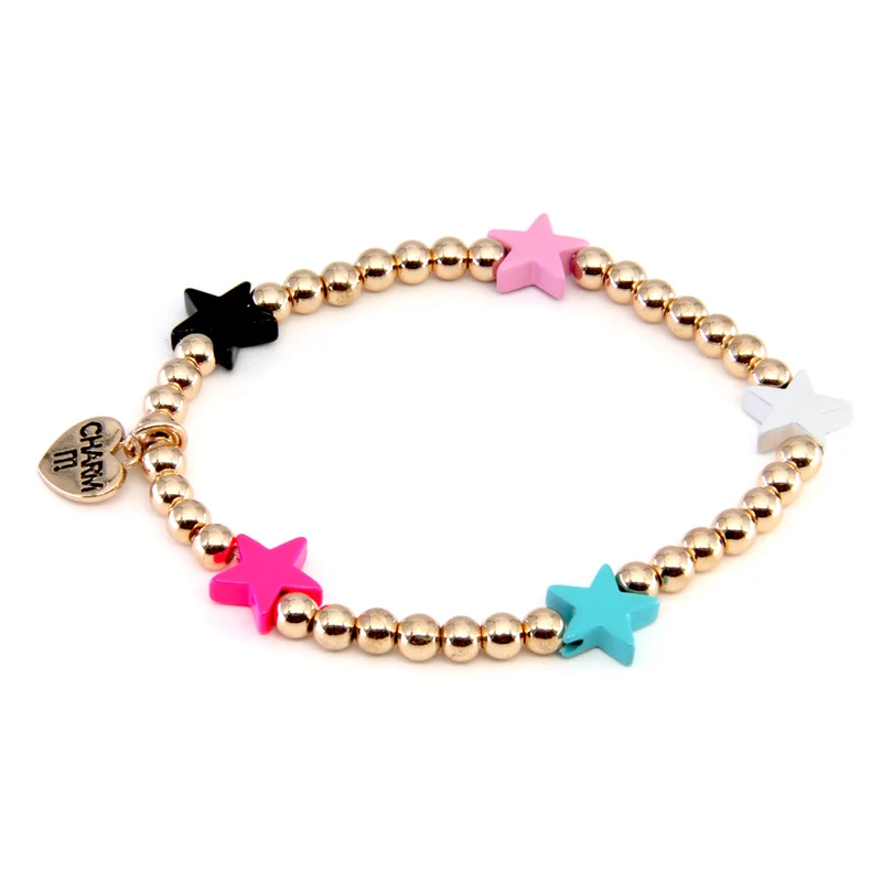 Gold Multi Star Stretch Bead Bracelet for Customizable Charm Stacking