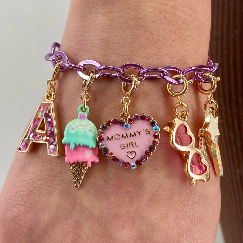 Purple Chain Link Bracelet for Charms Anodized Base Metal