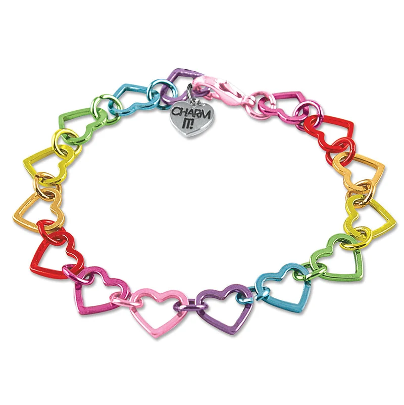 Rainbow Heart Link Bracelet for Kids Colorful Charm Jewelry Accessory