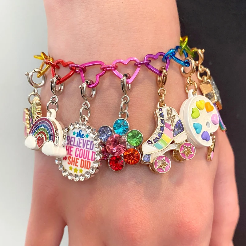 Rainbow Heart Link Bracelet for Kids Colorful Charm Jewelry Accessory
