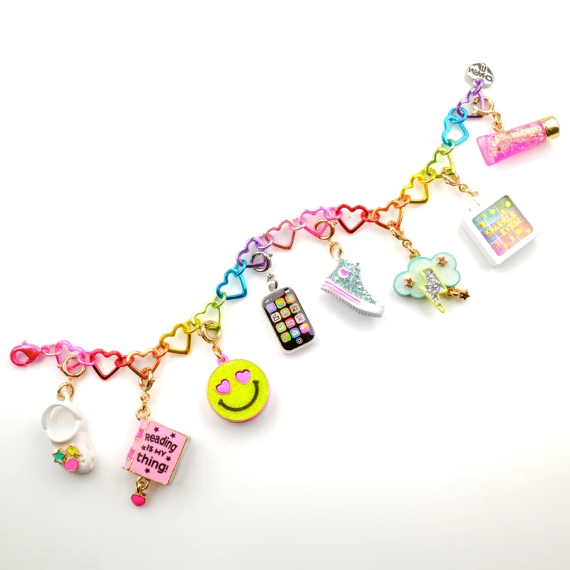 Rainbow Heart Link Bracelet for Kids Colorful Charm Jewelry Accessory