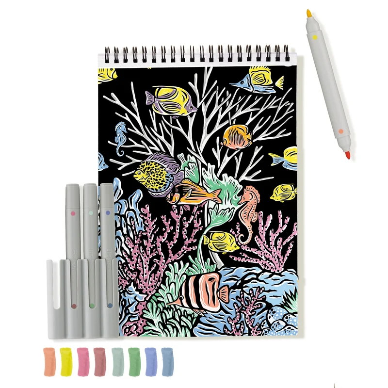 FlowArt Hidden Patterns Animals Meditative Coloring Pad with Markers