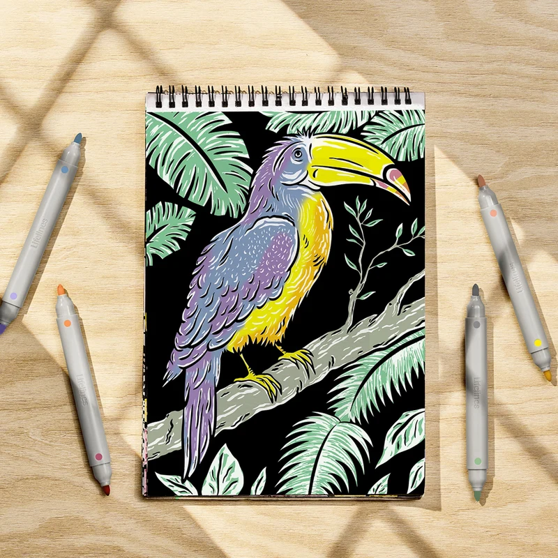 FlowArt Hidden Patterns Animals Meditative Coloring Pad with Markers