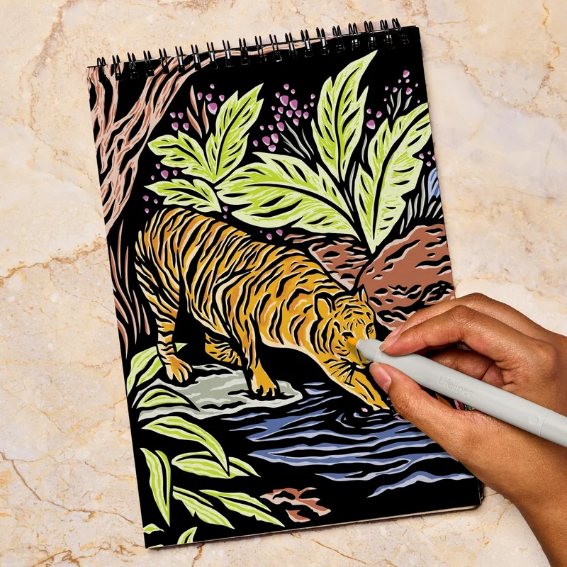 FlowArt Hidden Patterns Animals Meditative Coloring Pad with Markers