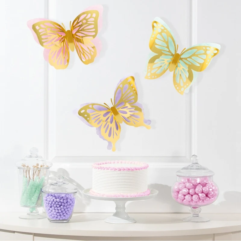 Butterfly Shimmer Birthday 3D Wall Decoration, 3 Count