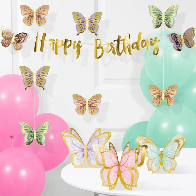 Butterfly Shimmer Birthday Hanging Cutouts, 3 Count