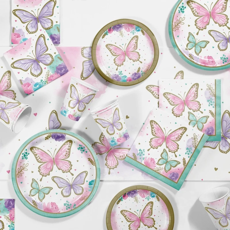 Butterfly Shimmer Birthday Paper Cups, 9 Oz, 8 Count