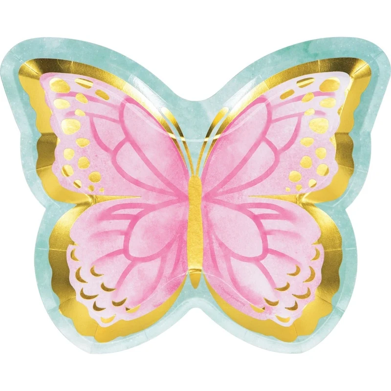 Butterfly Shimmer Birthday Large Lunch Paper Plates, 8 Count