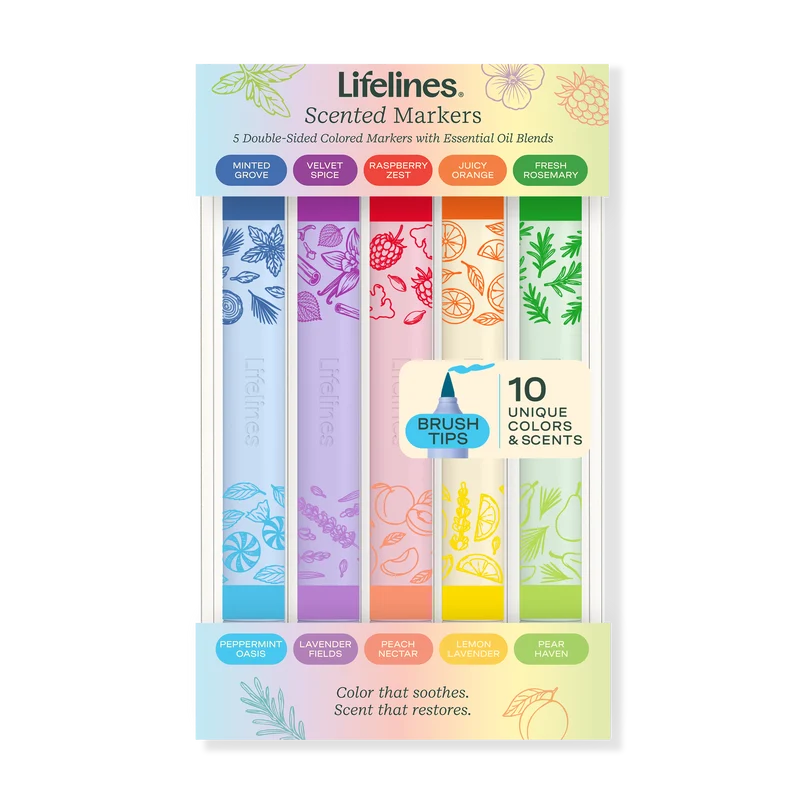 Lifelines Scented Brush Markers 10-Color Set Infused With Essential Oils
