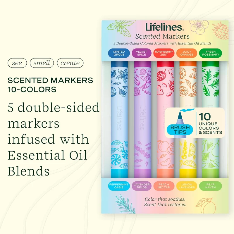 Lifelines Scented Brush Markers 10-Color Set Infused With Essential Oils