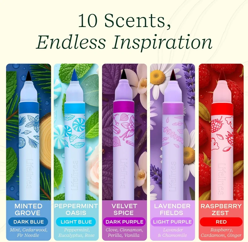 Lifelines Scented Brush Markers 10-Color Set Infused With Essential Oils