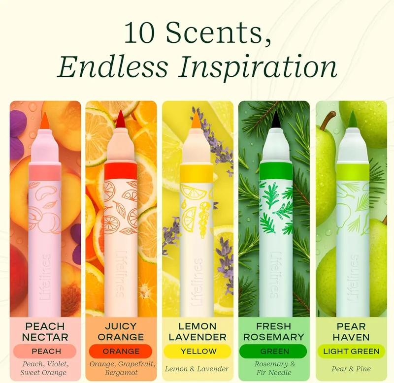 Lifelines Scented Brush Markers 10-Color Set Infused With Essential Oils