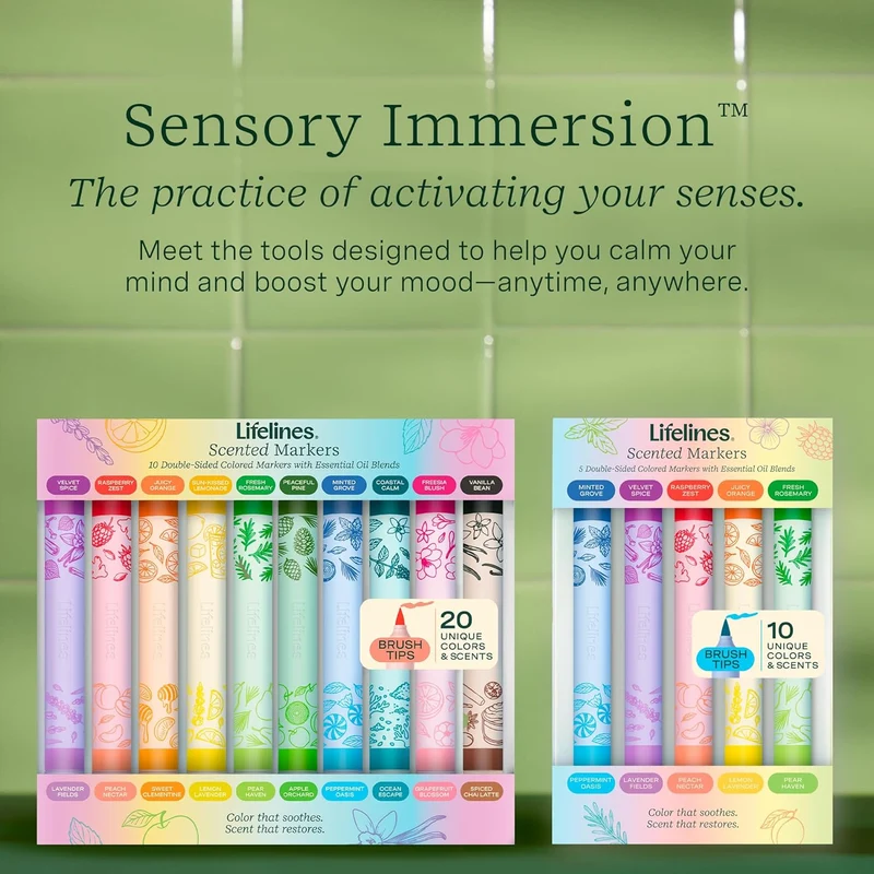 Lifelines Scented Brush Markers 10-Color Set Infused With Essential Oils