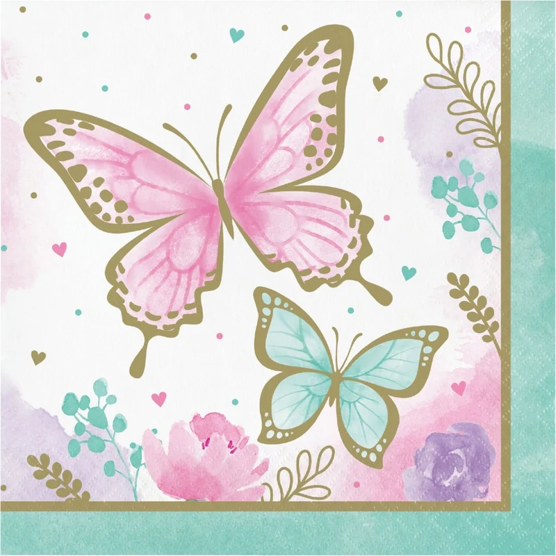 Butterfly Shimmer Birthday Large Lunch Napkins, 16 Count