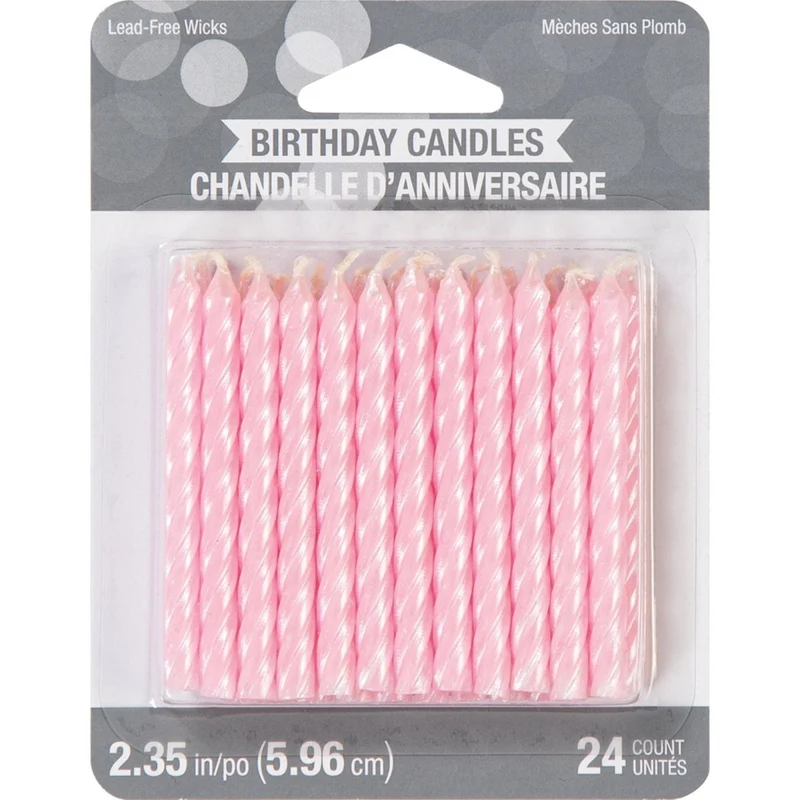 Pink Sixteen Birthday Cake Candles, Metallic Iridescent, 24 Count
