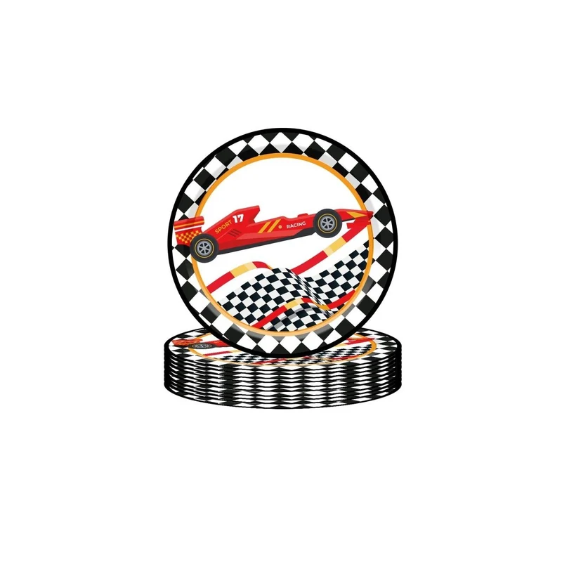 Race Champion Birthday Large Round Lunch Paper Plates, 9 Inches, 8 Count