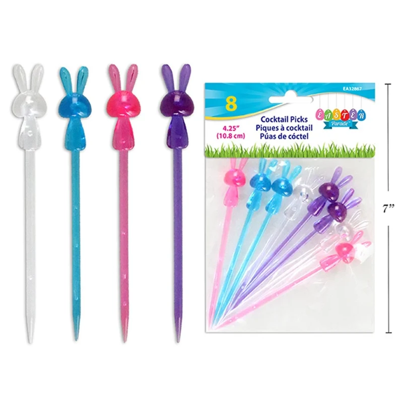 Easter Bunny Cocktail Picks, 4.25 Inches, 8 Count