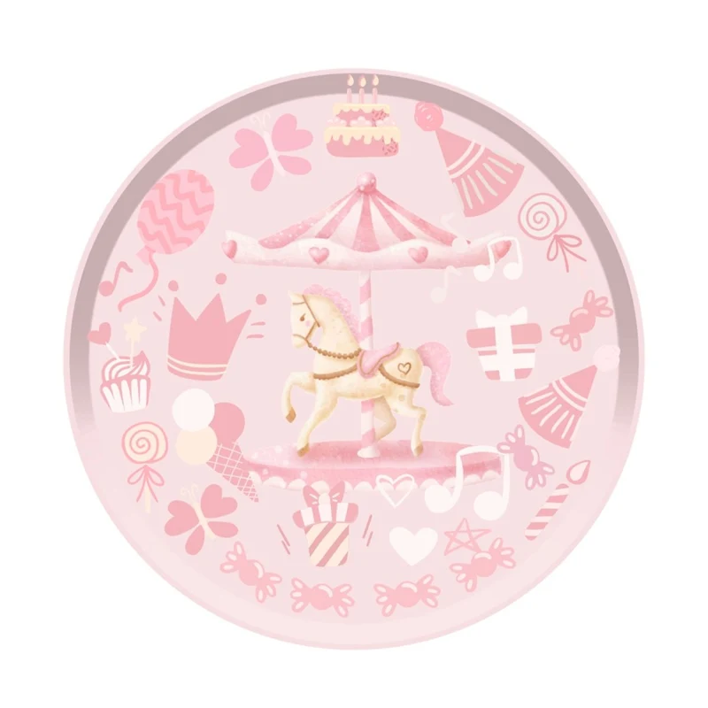 Dream Carousel Birthday Large Round Lunch Paper Plates, 9 Inches, 8 Count