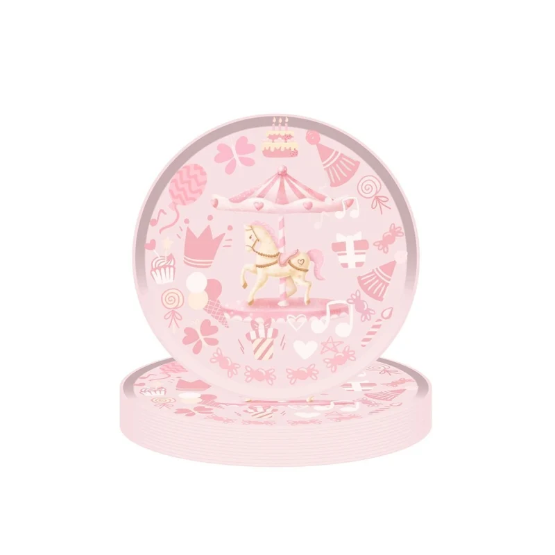 Dream Carousel Birthday Large Round Lunch Paper Plates, 9 Inches, 8 Count