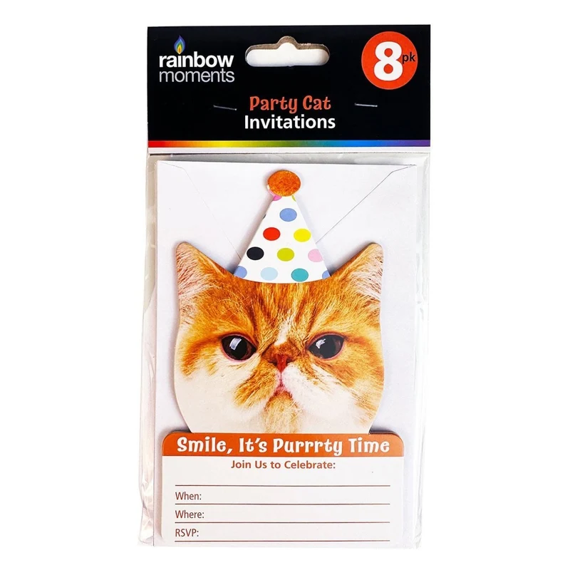 Party Cats Birthday Invitations, 8 Count