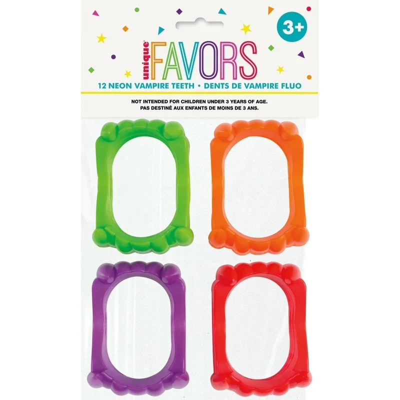 Neon Plastic Vampire Teeth for Kids, 12 Count