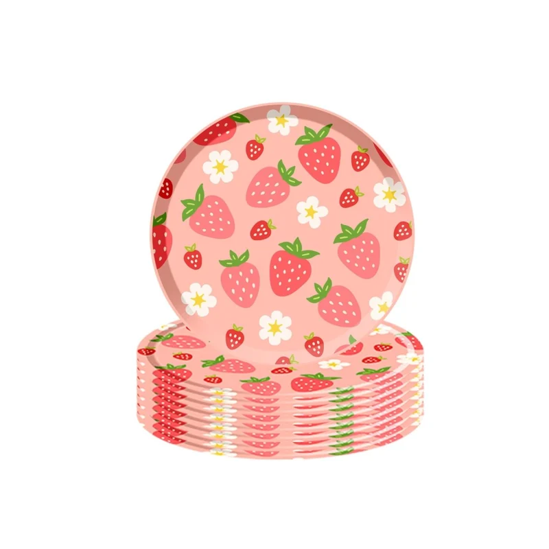 Strawberry Garden Birthday Large Round Lunch Paper Plates, 9 Inches, 8 Count