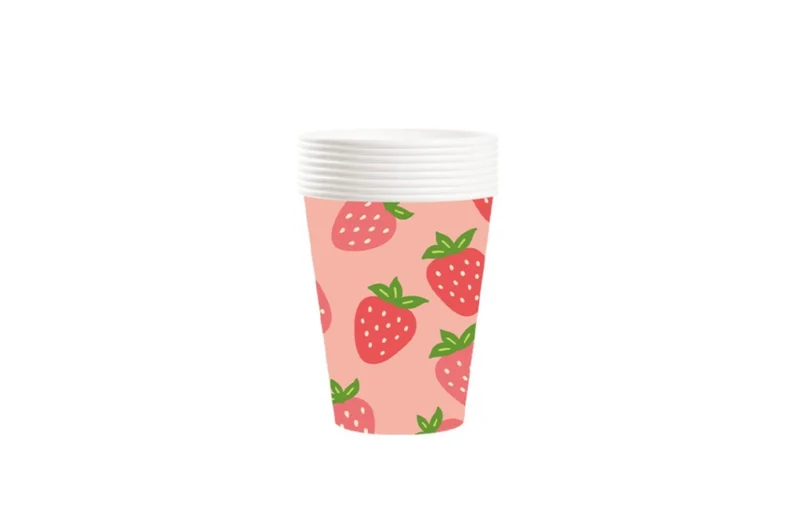 Strawberry Garden Birthday Paper Cups, 9 Oz, 8 Count