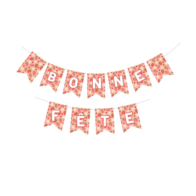 Strawberry Garden "Bonne Fête" Paper Banner, 118 Inches, 1 Count