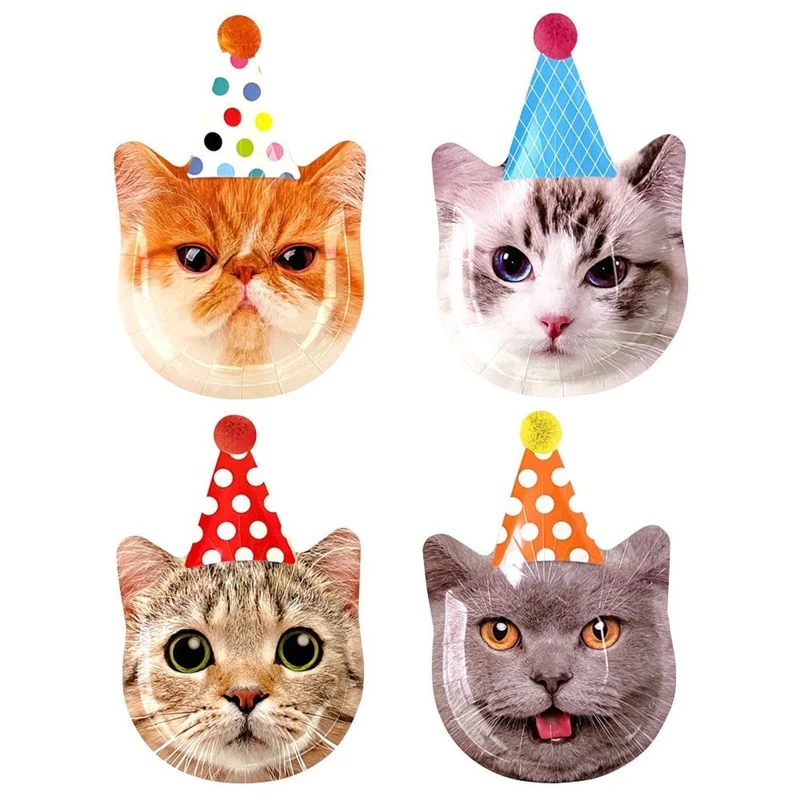 Party Cats Birthday Small Dessert Paper Plates, 7 Inches, 8 Count