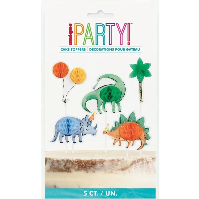 Partying Dinosaurs Birthday Honeycomb Cake Topper Kit, 5 Count