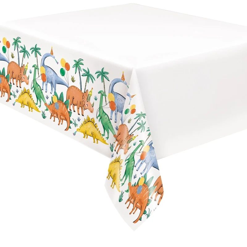 Partying Dinosaurs Birthday Rectangular Plastic Table Cover, 54 x 84 Inches, 1 Count
