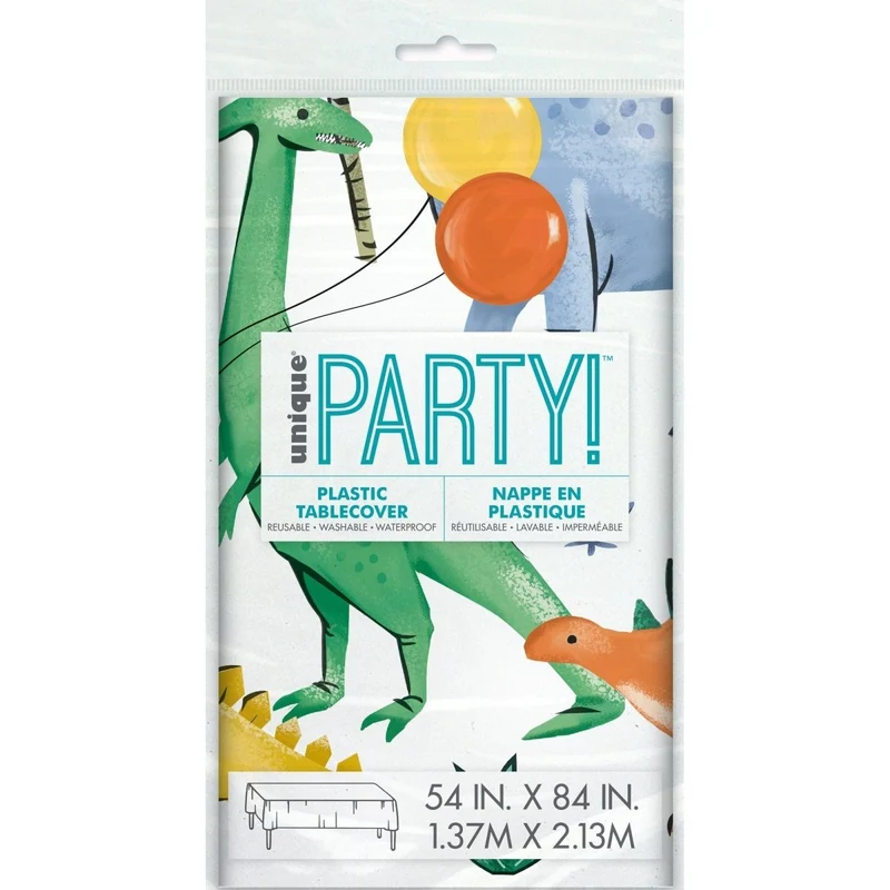 Partying Dinosaurs Birthday Rectangular Plastic Table Cover, 54 x 84 Inches, 1 Count