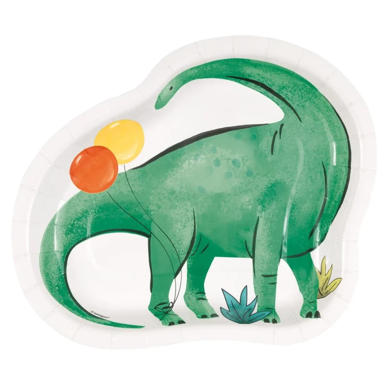 Partying Dinosaurs Birthday Small Dino Shaped Dessert Paper Plates, 8 Count