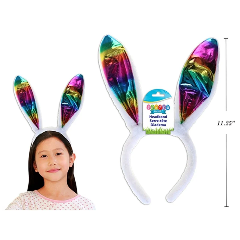 Easter Metallic Rainbow Bunny Ears Headband for Kids