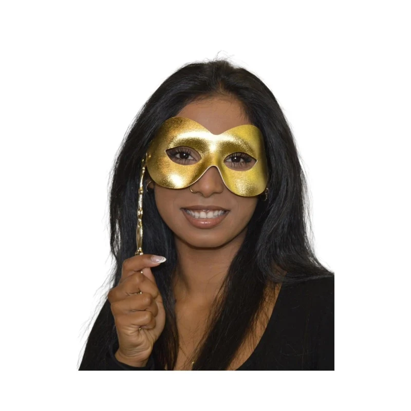Gold Venetian Mask with Stick, 1 Count