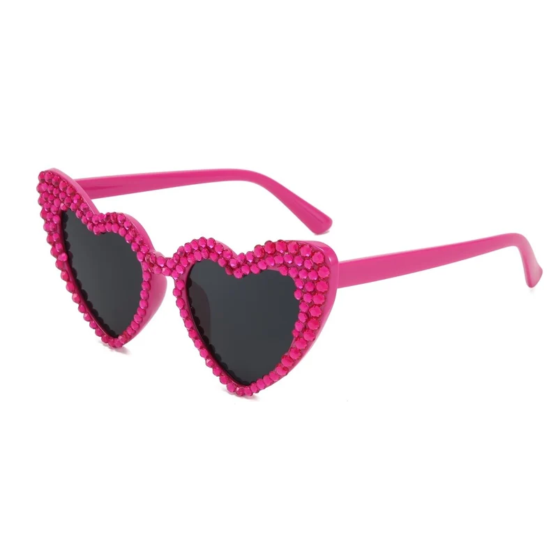Hot Pink Rhinestone Heart Shaped Sunglasses for Adults