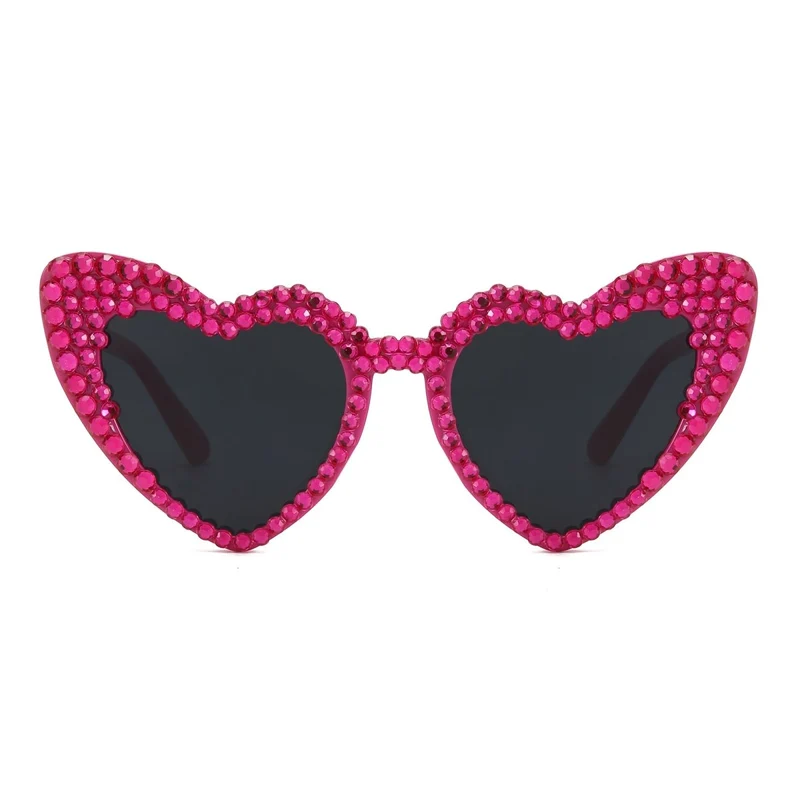 Hot Pink Rhinestone Heart Shaped Sunglasses for Adults