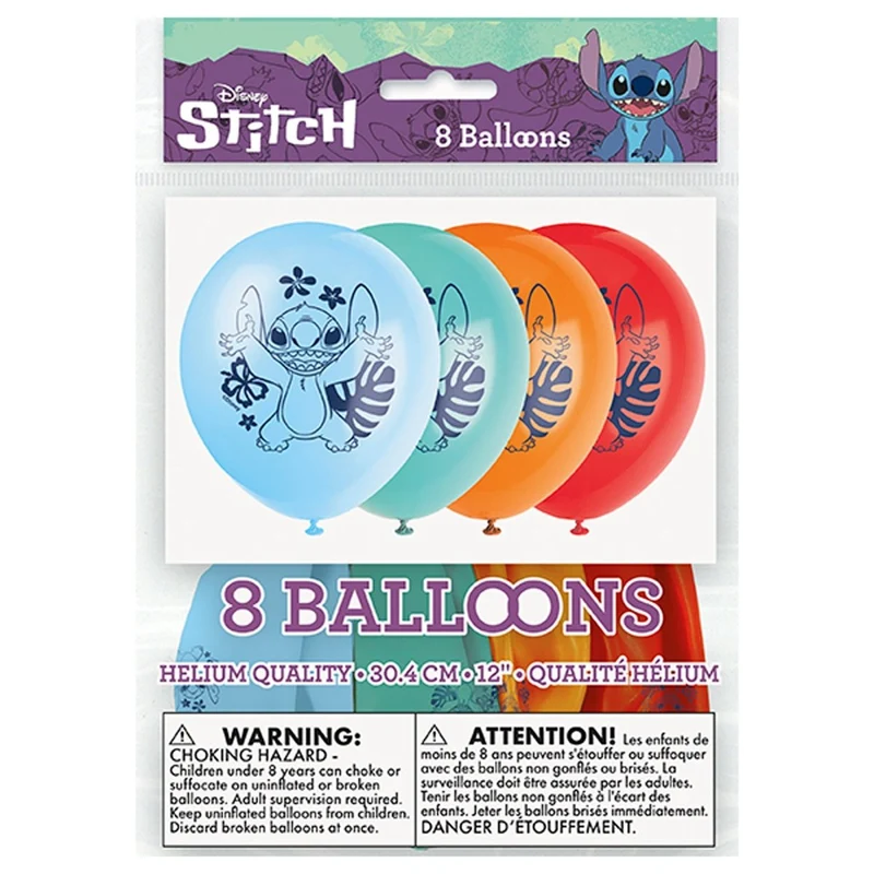 Stitch Latex Balloons, Disney, 12 Inches, 8 Count