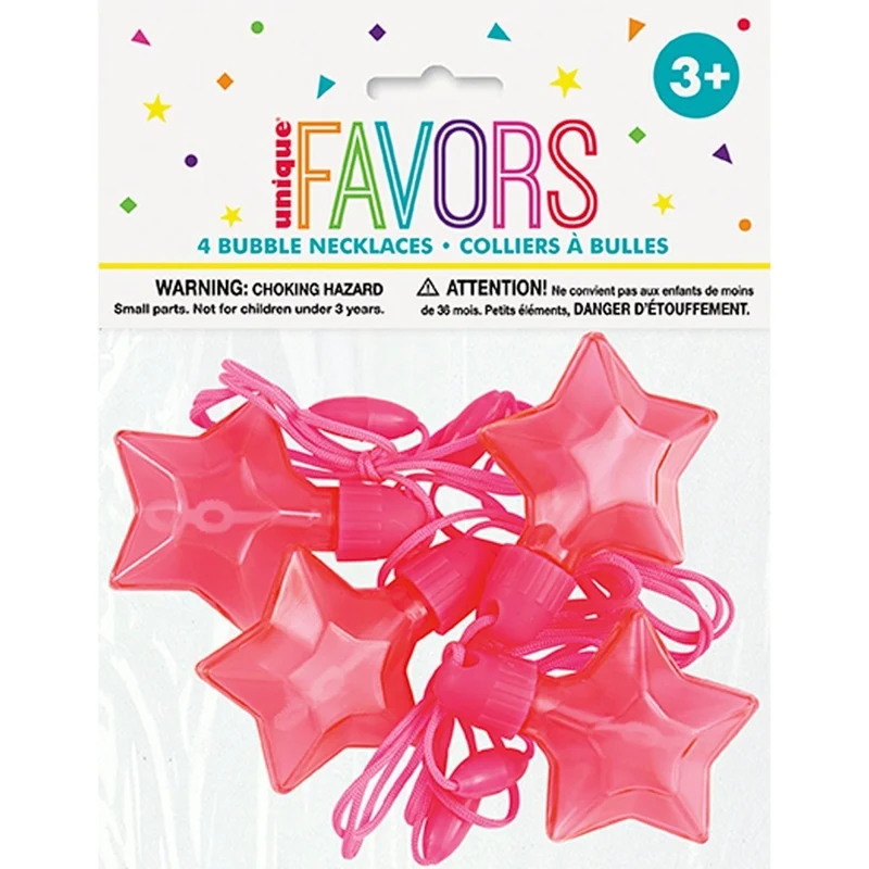 Pink Star Bubble Necklaces, 4 Count