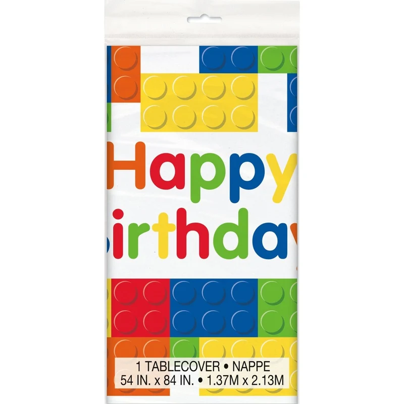 Building Blocks Birthday Rectangular Plastic Table Cover, 54 x 84 Inches, 1 Count