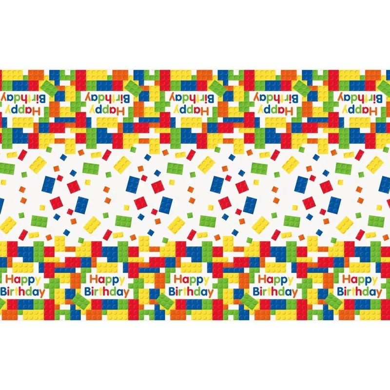 Building Blocks Birthday Rectangular Plastic Table Cover, 54 x 84 Inches, 1 Count